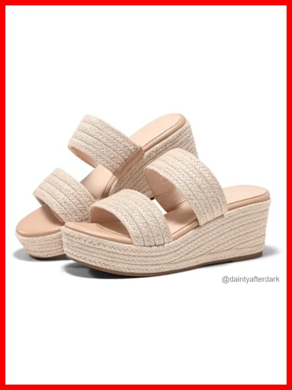 Womens Platform Wedge Sandals Espadrille Raffia Heeled Slides Open Toe Two Band